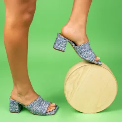 Mid Heels|Mules-L'INTERVALLE Adelpha Blue Fabric