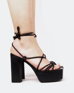 Platform|Strappy-L'INTERVALLE Antigua, Black Leather/Cuir Noir