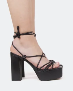 Platform|Strappy-L'INTERVALLE Antigua, Black Leather/Cuir Noir