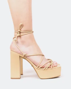 Platform|Strappy-L'INTERVALLE Antigua, Camel Leather/Cuir Chameau