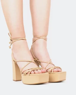 Platform|Strappy-L'INTERVALLE Antigua, Camel Leather/Cuir Chameau