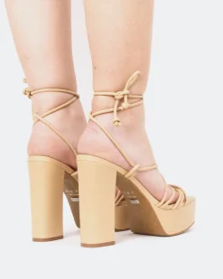 Platform|Strappy-L'INTERVALLE Antigua, Camel Leather/Cuir Chameau