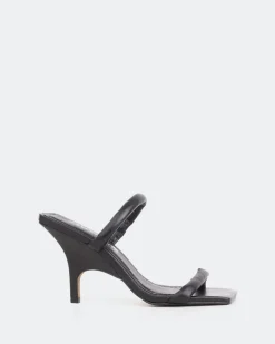 Mid Heels|Mules-L'INTERVALLE Barbuda, Black Leather/Cuir Noir