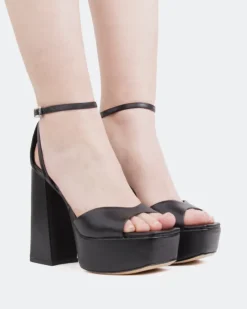Platform-L'INTERVALLE Borago, Black Leather/Cuir Noir
