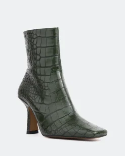Ankle Boots-L'INTERVALLE Bourget Green Croco