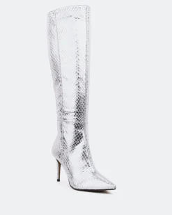 Tall Boots-L'INTERVALLE Bushra Silver Snake