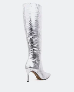 Tall Boots-L'INTERVALLE Bushra Silver Snake