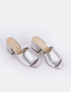 Mid Heels|Mules-L'INTERVALLE Clarabelle Silver Leather