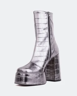 Platform|Ankle Boots-L'INTERVALLE Cloud Pewter Croco