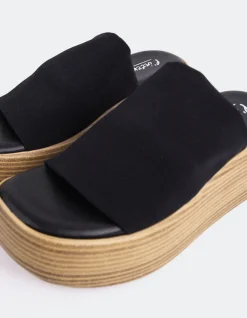 Wood Sandals-L'INTERVALLE Dory Black Lycra