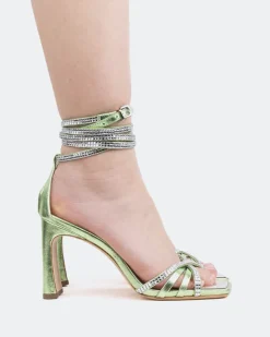 Strappy|High Heels-L'INTERVALLE Elixor, Green Metal/Métal Vert