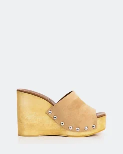 Wedges|Wood Sandals-L'INTERVALLE Emeline Nude Suede