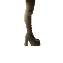 Over-the-knee|Platform-L'INTERVALLE Finesse Dark Green Suede Stretch
