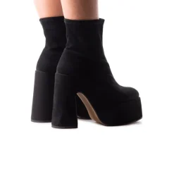 Platform|Ankle Boots-L'INTERVALLE Flash Black Suede Stretch