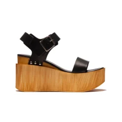 Wood Sandals|Wedges-L'INTERVALLE Fleur Black Leather