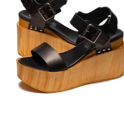 Wood Sandals|Wedges-L'INTERVALLE Fleur Black Leather