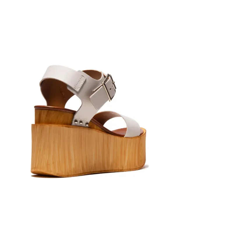 Wood Sandals|Wedges-L'INTERVALLE Fleur White Leather