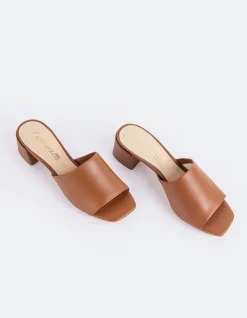 Mid Heels|Mules-L'INTERVALLE Fortunata Cognac Leather