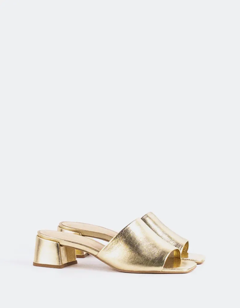 Mid Heels|Mules-L'INTERVALLE Fortunata Gold Leather