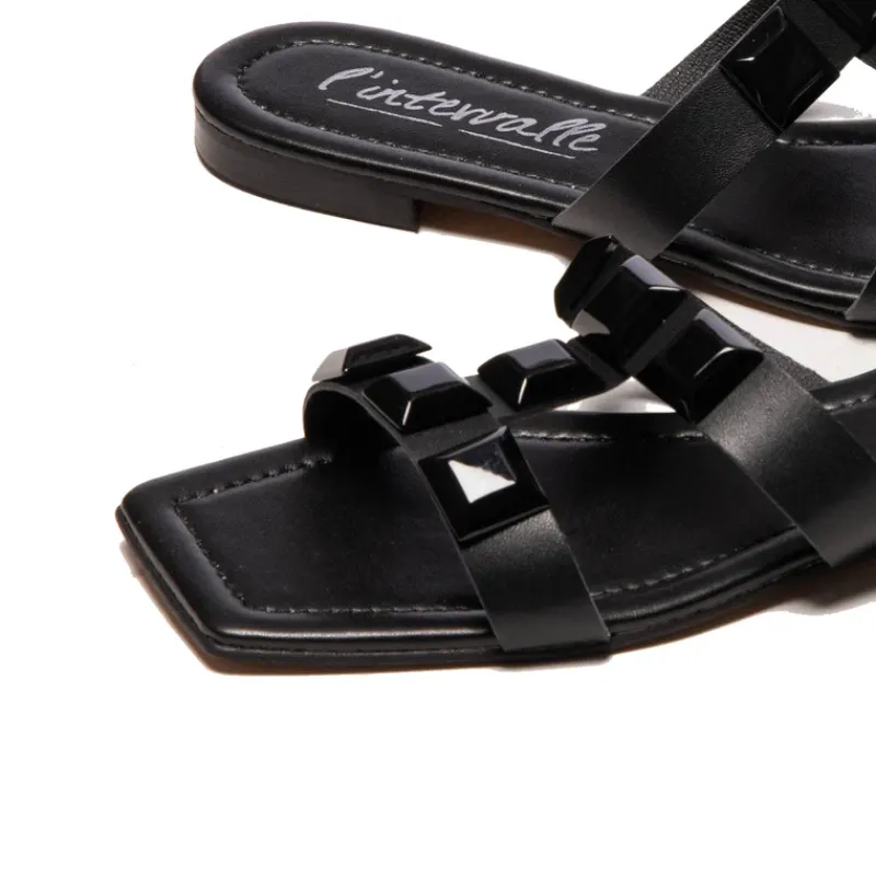Flats|Mules-L'INTERVALLE Galia Black Leather