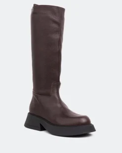 Tall Boots-L'INTERVALLE Gare Brown Leather