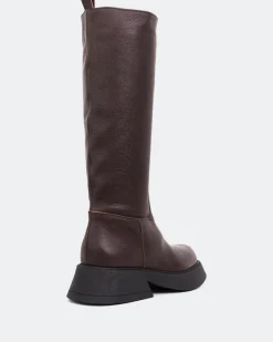 Tall Boots-L'INTERVALLE Gare Brown Leather