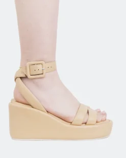 Wedges-L'INTERVALLE Geralda, Camel Leather/Cuir Chameau