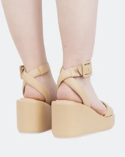 Wedges-L'INTERVALLE Geralda, Camel Leather/Cuir Chameau