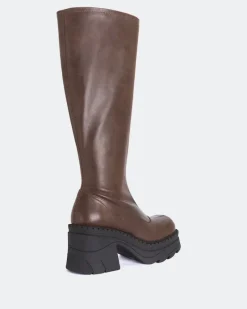 Platform|Tall Boots-L'INTERVALLE Giovana Brown Stretch