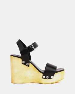 Wood Sandals|Wedges-L'INTERVALLE Heloise Black Leather