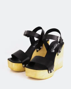 Wood Sandals|Wedges-L'INTERVALLE Heloise Black Leather