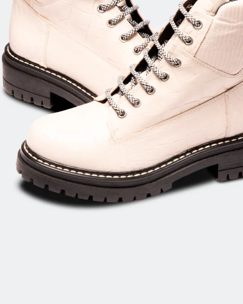 Ankle Boots-L'INTERVALLE Kawasaki Off White Croco