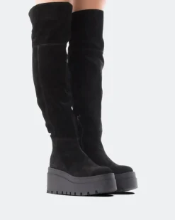 Over-the-knee|Stretch-L'INTERVALLE Koulutie Black Suede Stretch
