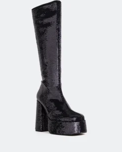 Platform|Tall Boots-L'INTERVALLE Latto Black Sequins