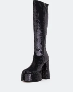 Platform|Tall Boots-L'INTERVALLE Latto Black Sequins