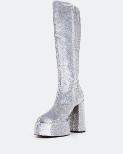 Platform|Tall Boots-L'INTERVALLE Latto Silver Sequins