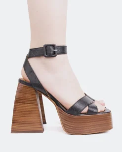 Wood Sandals|Platform-L'INTERVALLE Legacy Black Leather