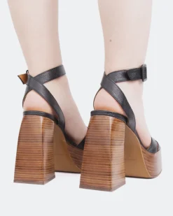 Wood Sandals|Platform-L'INTERVALLE Legacy Black Leather