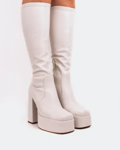 Platform|Tall Boots-L'INTERVALLE Lorde Off White Stretch