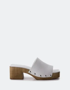 Wood Sandals|Mules-L'INTERVALLE Maja White Leather