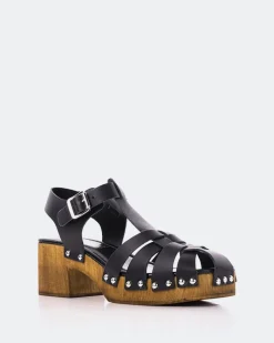 Fisherman|Wood Sandals-L'INTERVALLE Oline Black Leather