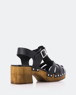 Fisherman|Wood Sandals-L'INTERVALLE Oline Black Leather
