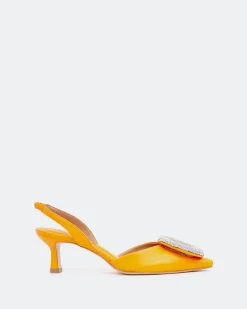 Slingbacks-L'INTERVALLE Reale, Orange Leather/Cuir Orange