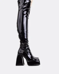 Over-the-knee|Stretch-L'INTERVALLE Sonny Black Patent Stretch