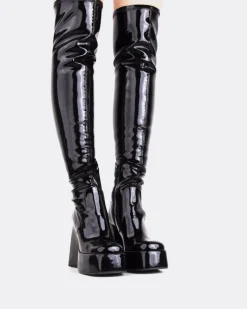 Over-the-knee|Stretch-L'INTERVALLE Sonny Black Patent Stretch