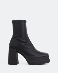 Platform|Ankle Boots-L'INTERVALLE Spagna Black Stretch
