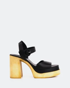 Wood Sandals|Platform-L'INTERVALLE Starburst Black Leather