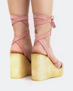 Wood Sandals|Wedges-L'INTERVALLE Sybille Pink Suede