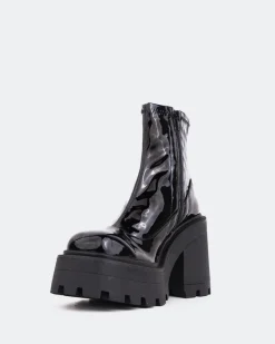 Platform|Ankle Boots-L'INTERVALLE Tana Black Shiny Leather