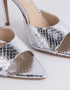 High Heels|Mules-L'INTERVALLE Thelma Silver Snake Leather